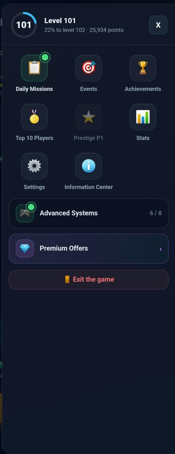 The TAPCO menu, showing the eight tiles, the systems row and the offers row.